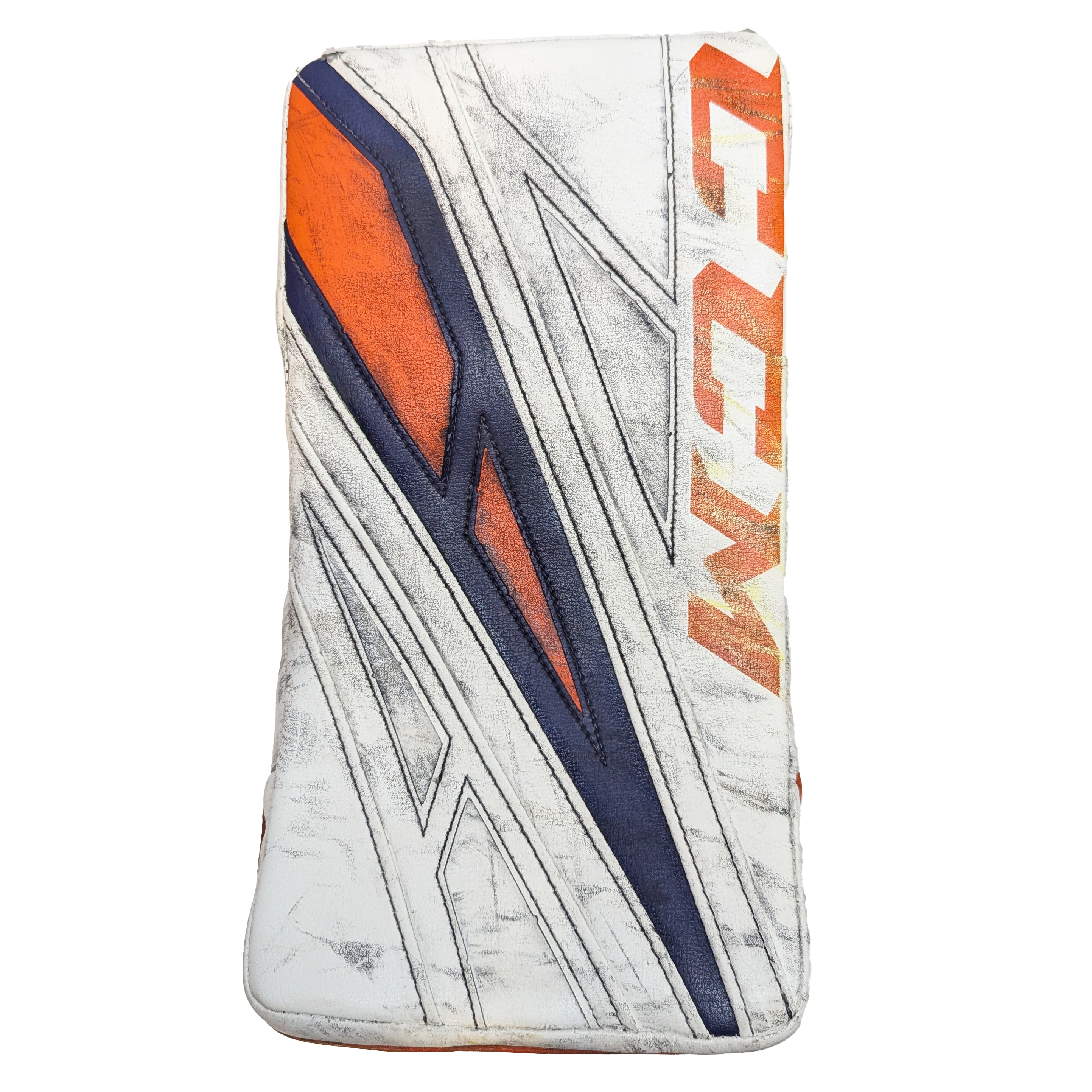 CCM Extreme Flex 4 - Bloqueur de gardien de but WHL Pro Stock d'occasion (blanc/bleu marine/orange)